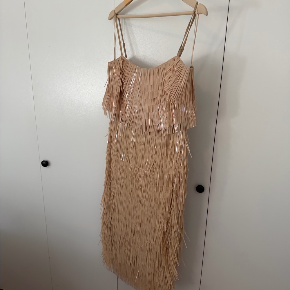 ASOS Beige Fringe Midi Dress